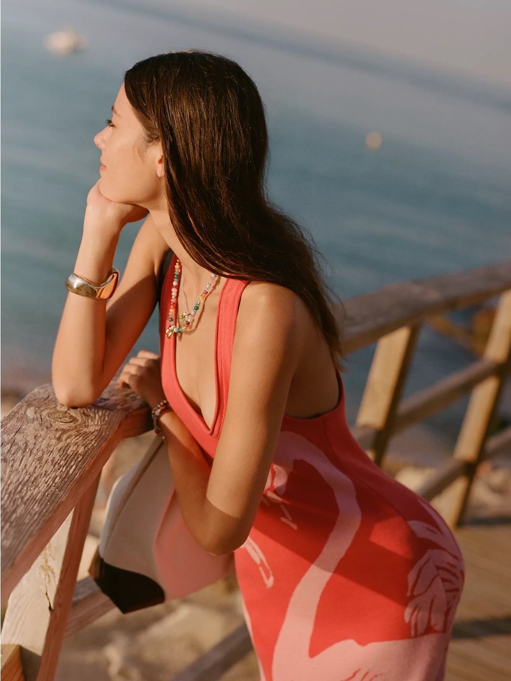 Coral Flamingo Print Maxi Dress - Sleeveless Beach Cover - Picture 2 of 8